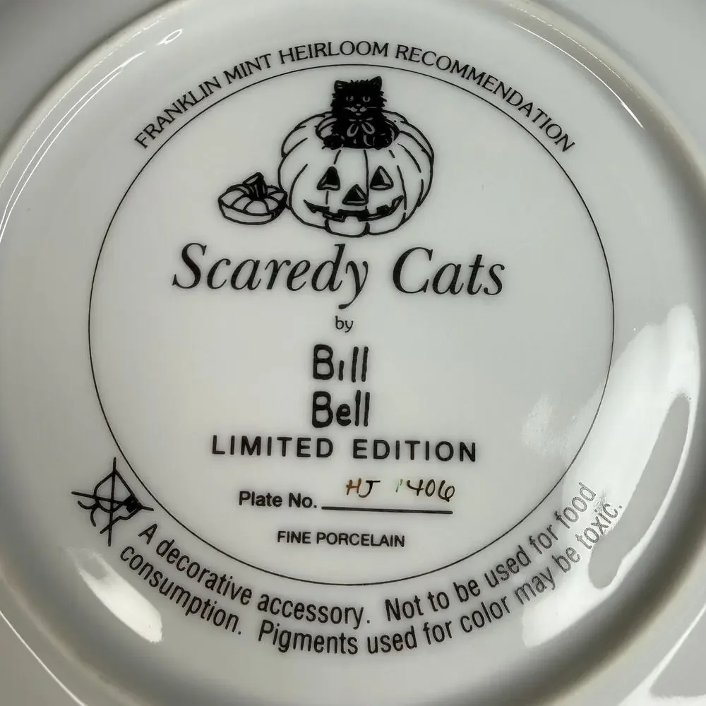 Vintage 1993 Franklin Mint Bill Bell Scaredy Cats Halloween Cat Collector Plate